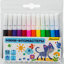 Фломастеры 12 цветов Silwerhof  "Веселые друзья", диаметр корпуса 8 мм, длина корпуса 88 мм( короткие), вентилируемый пулевидный наконечник, пакет с европодвесом