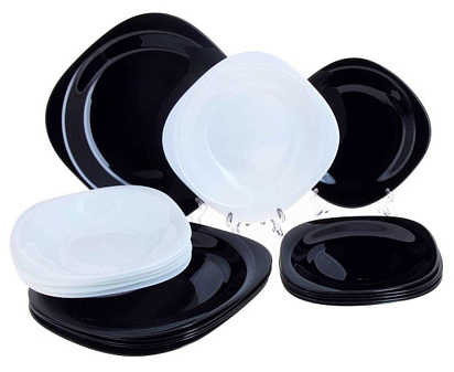 Столовый сервиз 18 предметов Luminarc КАРИН МОДЕРН, материал стекло, тарелка: обеденная 25 см-6 шт, суповая 21 см-6 шт, десертная 19 см-6 шт, цвет черный/белый