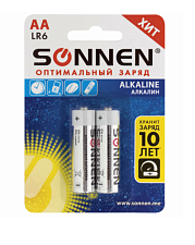 Батарейка щелочная SONNEN Alkaline / 1,5V / LR6, AA, пальчиковые / 2шт./уп.