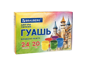 Гуашь 24 цветов BRAUBERG  20 мл, картон