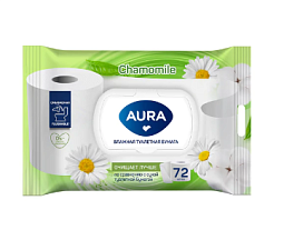 Бумага туалетная ВЛАЖНАЯ "AURA" растворяющаяся 72 шт в мягкой упаковке с крышкой