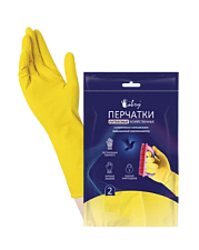 Перчатки латексные хозяйственные желтые Libry, размер XL (10)  с х/б напылением, вес пары 30гр, в индивидуальной упаковке L 31 cм