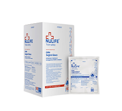 Перчатки латекс 1 пара /50 пар  S (6) / Nulife неопудренные, стерильные, хирургические, текстурированные с валиком, кремово-белые, вес пары 19 г