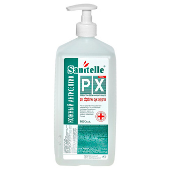 Кожный антисептик для обработки рук хирургов Sanitelle РХ гель, 1 л, 89% спирта, помпа-дозатор