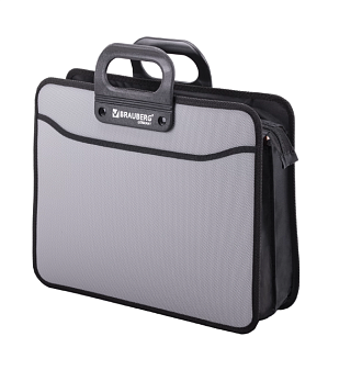 Портфель для документов А4 BRAUBERG , 3 отдела на молнии, размер 39*31,5*12 см, толщина 1000мкм, пластик, цвет серый