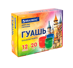 Гуашь 12 цветов BRAUBERG  20 мл, картон