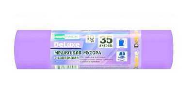 Мешки для мусора "MirPack DELUXE" ПВД 35л 10шт в рулоне с завязками, плотность 35 мкм, размер 50х60 см, фиолетовые