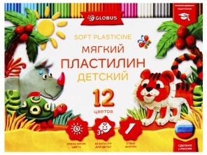 Пластилин  12 цветов "Globus" повышенной мягкости 180 грамм