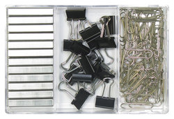 Набор канцелярский из 3-х предметов (скрепки 28 мм никелированные - 70 шт, зажим для бумаг 15 мм - 15 шт, скобы для степлера №24/6 - 1200 шт.) в пластиковой коробке