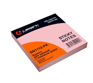 Блок самоклеящийся бумажный Lamark размер 76х76мм, 100 листов, розовая пастель