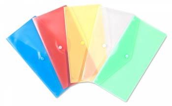 Папка с кнопкой  "Travel" пластиковая, ЕВРО, плотность180 мкр, размер 26х12 см, цвет ассорти прозрачный