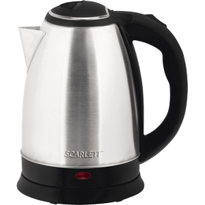 Чайник металл  Scarlett SC-EK21S26, объём 2л, мощность 1800 Вт, цвет серебристый, ручка не нагревается.