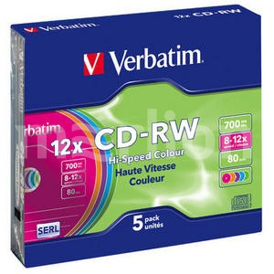 Диск CD-RW 5шт/уп Slim Case 700МБ  Color 12х