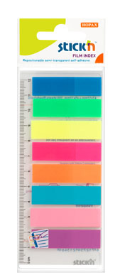 Флажки-закладки пластиковые на линейке "Stick N HOPAX", размер 45х 12мм,  25л х 8 неоновых цветов, 200 листов, европодвес