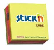 Блок самоклеящийся бумажный "Stick N" HOPAX", размер 76х76мм, 400листов 5 неоновых цветов, плотностью 70гр/м2, в блоке