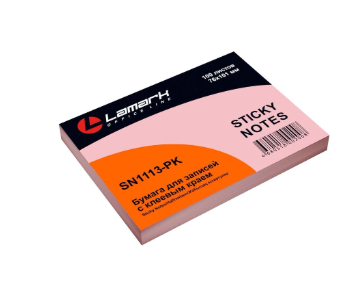 Бумага с клеевым краем "Lamark", размер 76х101мм, 100 листов, розовая пастель