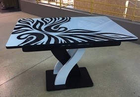 Стол обеденный "Сириус" на мононоге, столешница из закаленного стекла, нога массив,цвет черно-белый, размер 1200(1500)*800 мм, раздвижной