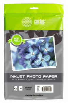 Фотобумага Cactus CS-GA415020ED, А4, плотность 150г/м. глянцевая, 20л., для струйных принтеров.
