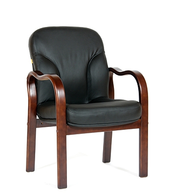 Кресло СН-658 обивка - черная натуральная кожа. Деревянный каркас/ножки Нагрузка до 100 кг.