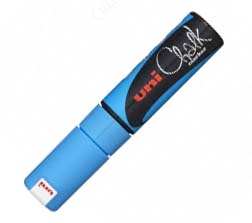 Маркер мелковый UNI Chalk PWE-8K, голубой, клиновидный наконечник, толщина линии до 8,0 мм, водная основа