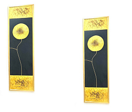 Комплект картин из 2 шт  для декора гостиной настенный постер на холсте с изображением черных и золотых растений( масло)