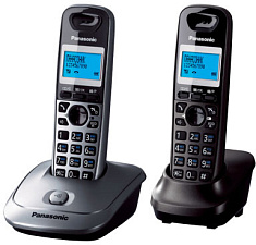 Телефон радио PANASONIC KX-TG2512RU1, на подставке+ доп.трубка в комплекте, телефонный справочник на 50 имен, подсветка дисплея, поиск трубки,  AOH/Caller ID. цвет серебристый/черный
