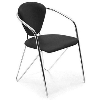  ВОССТАНОВЛЕННЫЙ! Стул Квета. Обивка - черная экокожа. Хромированная рама. Нагрузка до 100 кг.