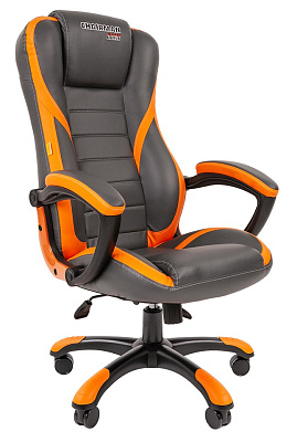 Кресло геймерское CHAIRMAN GAME 22 экокожа, цвет серый/оранжевый. Пластиковая крестовина. Механизм Топ-ган. Нагрузка до 120 кг.
