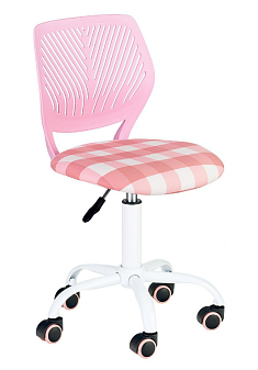 Кресло детское UTFC C-01, пластиковая эргономичная спинка. Сиденье ткань цвет розовый. Металлическая крестовина окрашенная в белый цвет. Механизм Пиастра. Нагрузка до 80 кг.