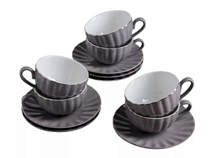 УЦЕНКА Чайный сервиз 12 предметов на 6 персон  «Вивьен» состав: 6 чашек 0,2л, 6 блюдец d=15 см, материал: керамика/костяной фарфор, цвет серый