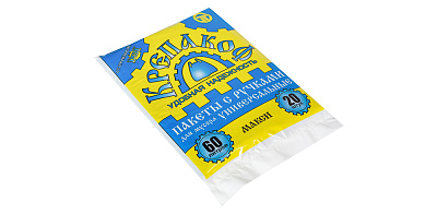 Мешки для мусора "Крепакоф" ПНД 60л 20шт в упаковке, с ручками, плотность 11 мкм, размер 57х77см, черные