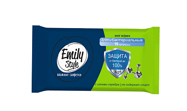 Салфетки влажные антибактериальные  "Emily Style"15 шт в мягкой упаковке 