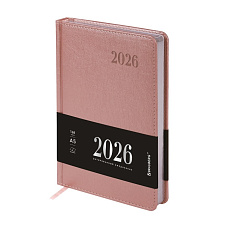 Ежедневник А5 датированный 2026 BRAUBERG "Impression" 168 листов в линию, искусственная кожа, размер 138х213мм, ляссе, цвет розовый
