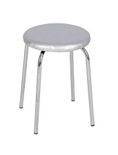 Табурет Круглый. Обивка -  серая экокожа. Хромированный каркас. Размер (ШхГхВ): 330х330х450мм. Нагрузка до 120кг.