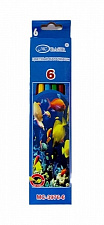 Цветные карандаши Basir Водный мир 6 цветов, пластиковые с заточенным грифелем, шестигранные, картонная упаковка с европодвесом