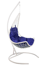 Кресло подвесное Полумесяц синяя подушка, белый каркас. Размер чаши (ВхШхГ): 126х88х73 см. Размер основания: 100*D=100*H=195 см. Нагрузка до 140 кг. 