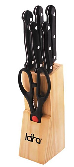 Набор ножей 7 предметов Lara LR05-53, 5 ножей, ножницы, подставка из сосны