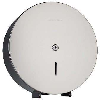 Держатель для туалетной бумаги в больших рулонах KSITEX TH-5822 SWN, Нержавеющая сталь, блестящий хром, замок. окно. Размер (ШхВхГ): 25,5х26х12 см.