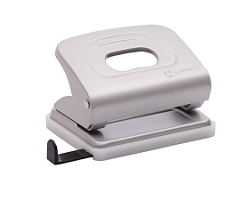 Дырокол до 20 листов с линейкой, Lamark Metallic,  металлический корпус, 2 отверстия, цвет серый