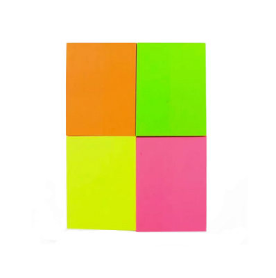 Блок самоклеящийся бумажный, размер 38х51мм, 50л х 4 неоновых  цвета, 200 листов  (цвета ассорти)