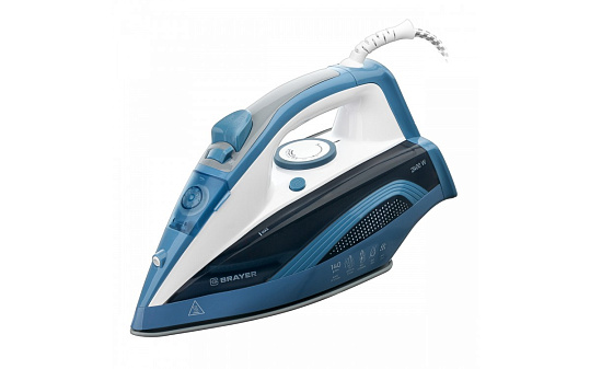Утюг BRAYER BR 4002 мощность 2400ВТ, керамическая подошва, паровой удар 140 г/мин, подача пара 25 г/мин, разбрызгивание,  самоочистка, антинакипь, цвет голубой