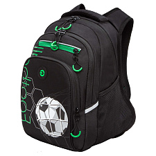 Рюкзак Grizzly 26х38х20см, 2 отделения, 4 кармана, анатомическая спинка, черный-зеленый