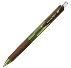 Ручка гелевая автоматическая UNI Signo ECO UMN-105, синий стержень, 0,5 мм, зеленый корпус с коричневыми элементами, резиновая манжетка