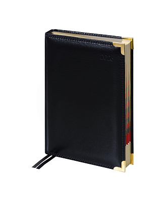 Ежедневник А5 датированный 2026 "Delucci" 184 листов в линию, искусственная кожа, размер 150*215 мм, ляссе, золотой срез, цвет черный