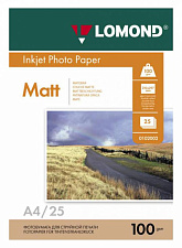 Фотобумага LOMOND А-4, 100 г/м2 матовая, двухстронняя, 25 листов, для струйных принтеров.