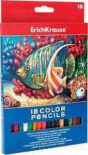 Карандаши цветные  18 цветов "ErichKrause" деревянные, шестигранные, ламинированная картонная упаковка с европодвесом