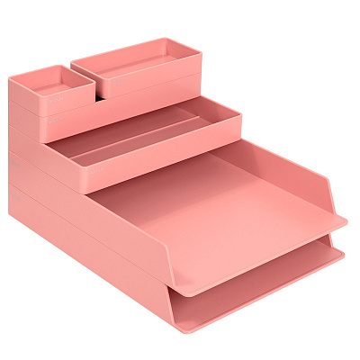 Лоток 2 отдела с органайзером Deli NuSign ENS001 горизонтальный пластиковый, цвет розовый, размеры 324x239x45 мм