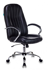 Кресло T-898 черная экокожа. Хромированная крестовина. Подлокотники хромированные с мягкими накладками из экокожи. Механизм Топ-Ган. Нагрузка до180 кг.
