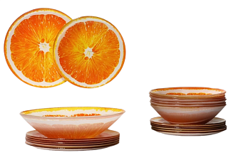 Столовый сервиз 19 предметов Доляна «Сочный апельсин», материал стекло, тарелка: обеденная 20 см-6 шт, суповая 18 см-6 шт, десертная 18 см-6 шт, салатник 22см- 1шт, цвет оранжевый