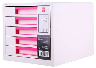 Бокс для бумаг Deli EZ01043 Rio 5 выдвижных ящиков, размер 277х344х259мм, материал пластик, цвет белый/малиновый 